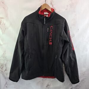Cinch Jacket Mens Medium Black Red Full Zip Softshell Windbreaker Fleece Bonded